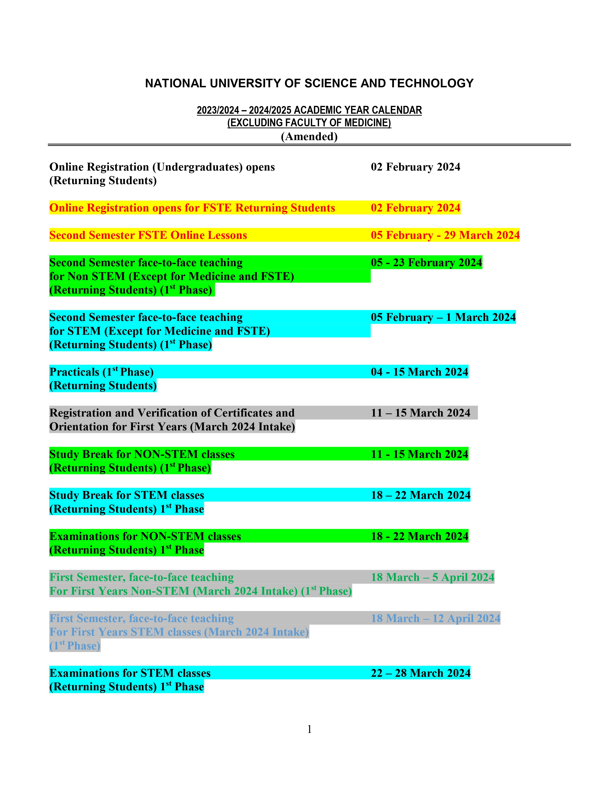 Calendar of Events