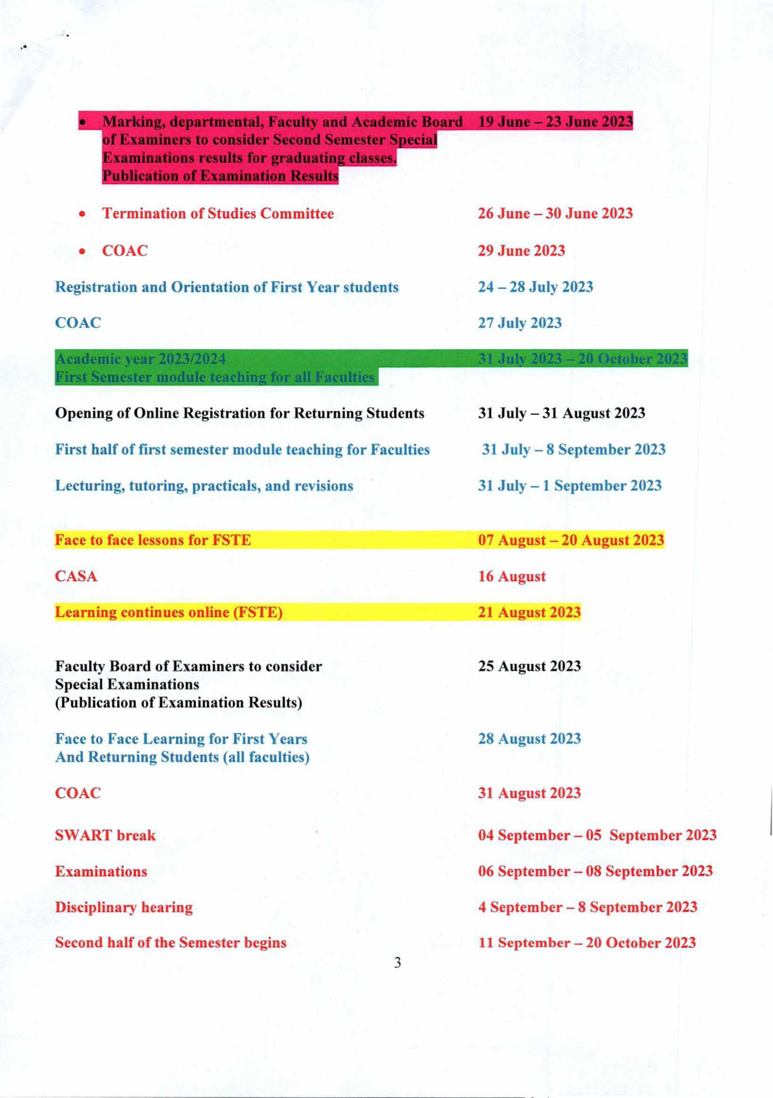 Calendar of Events